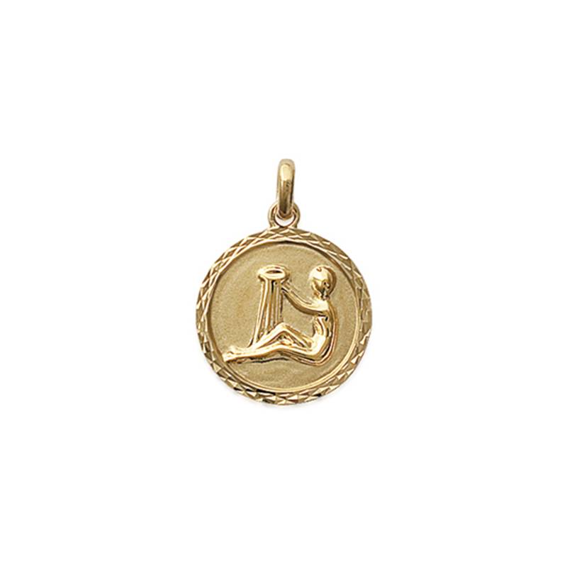 Pendentif Médaille Signe Du Zodiaque "Verseau" En Plaqué Or 18 Carats 750/000
