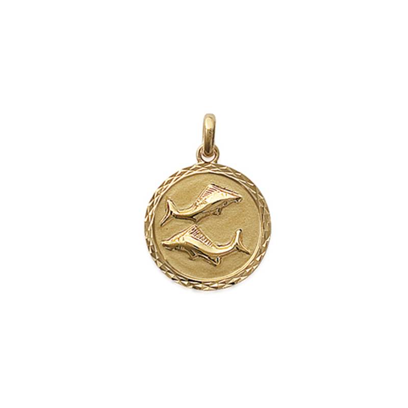 Pendentif Médaille Signe Du Zodiaque "Poisson" En Plaqué Or 18 Carats 750/000