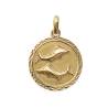 Pendentif Médaille Signe Du Zodiaque "Poisson" En Plaqué Or 18 Carats 750/000