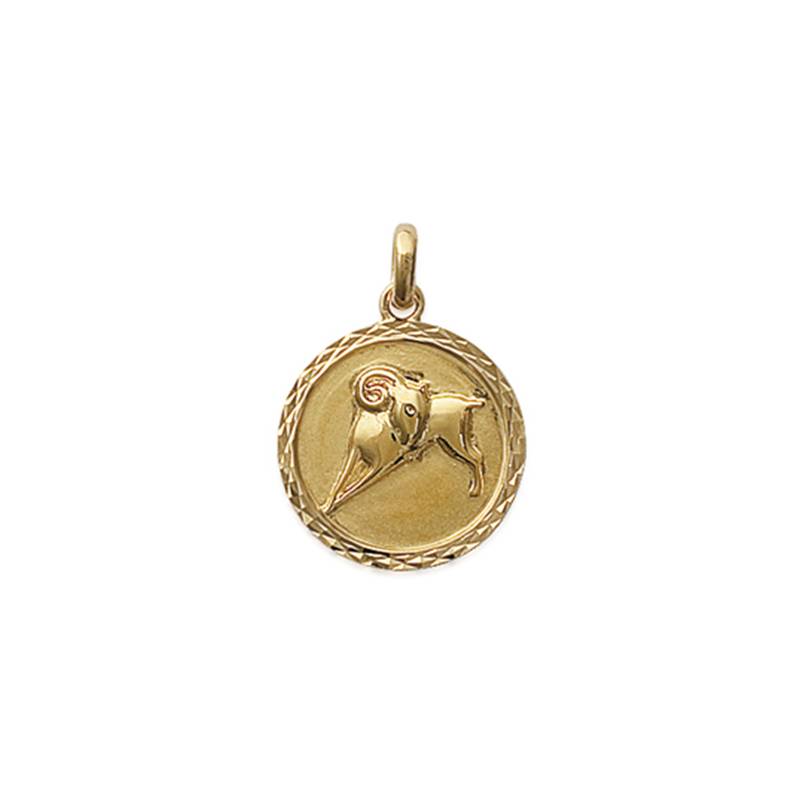 Pendentif Médaille Signe Du Zodiaque "Bélier" En Plaqué Or 18 Carats 750/000