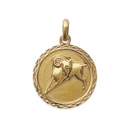 Pendentif Médaille Signe Du Zodiaque "Bélier" En Plaqué Or 18 Carats 750/000