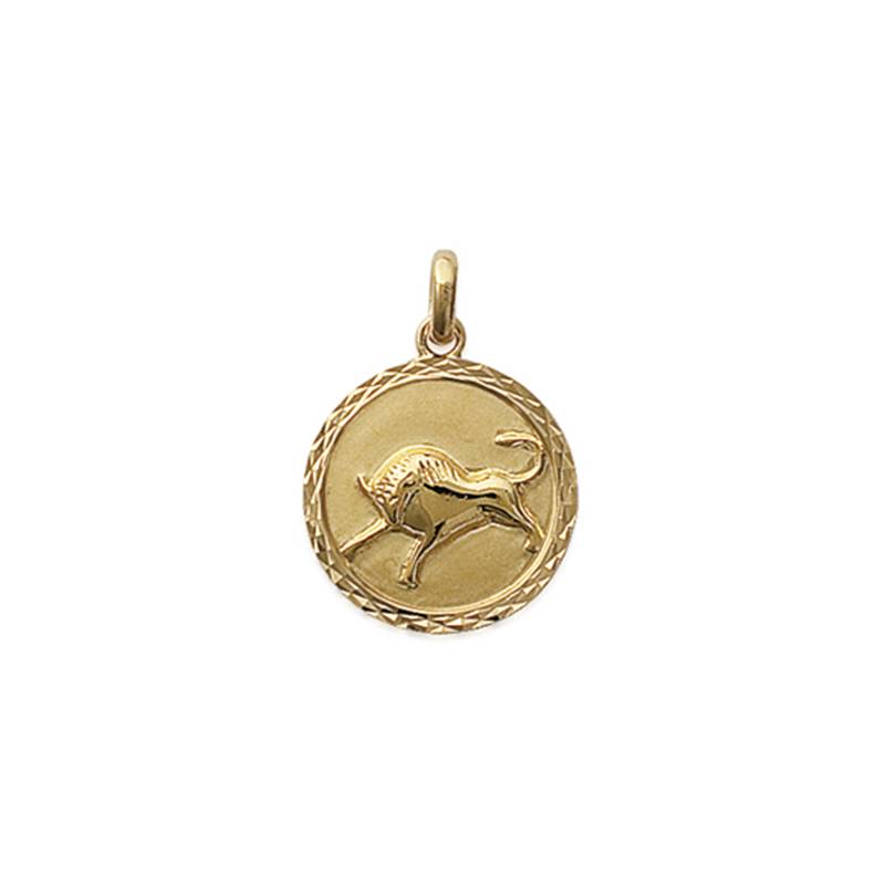 Pendentif Médaille Signe Du Zodiaque "Taureau" En Plaqué Or 18 Carats 750/000