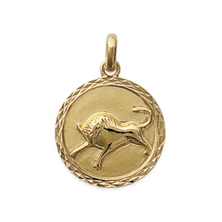 Pendentif Médaille Signe Du Zodiaque "Taureau" En Plaqué Or 18 Carats 750/000