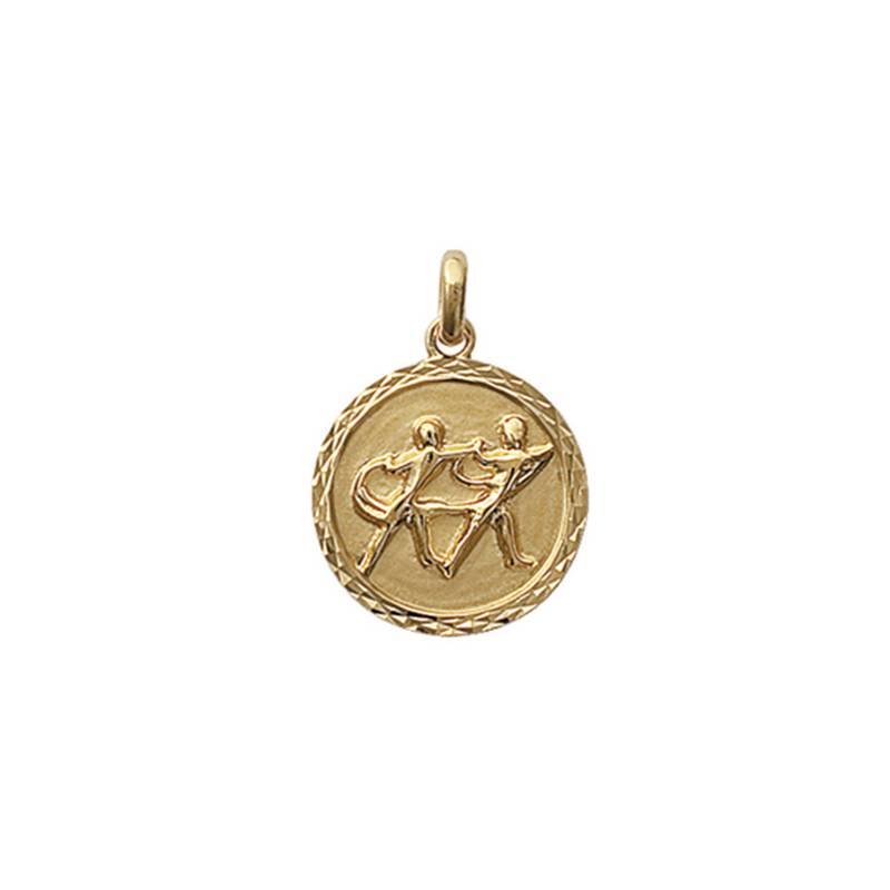 Pendentif Médaille Signe Du Zodiaque "Gémeaux" En Plaqué Or 18 Carats 750/000