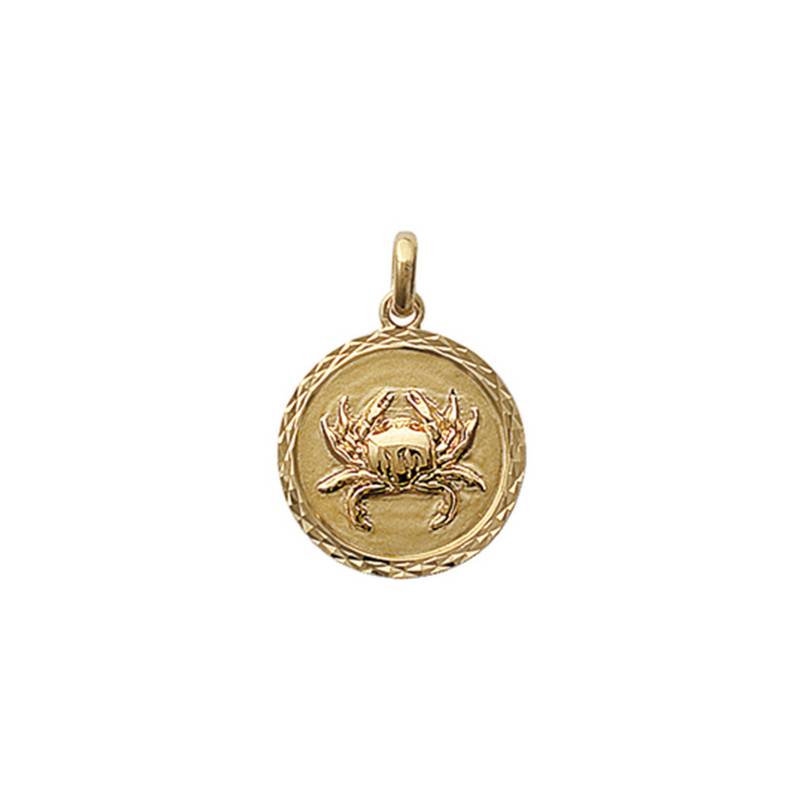 Pendentif Médaille Signe Du Zodiaque "Cancer" En Plaqué Or 18 Carats 750/000