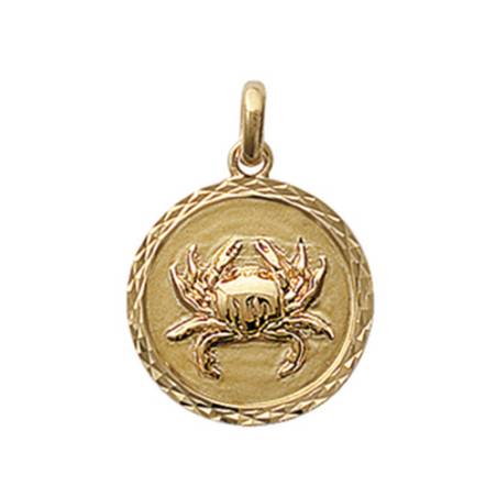 Pendentif Médaille Signe Du Zodiaque "Cancer" En Plaqué Or 18 Carats 750/000
