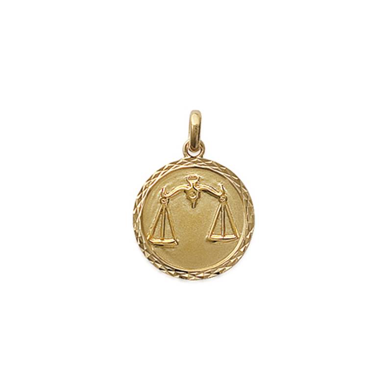 Pendentif Médaille Signe Du Zodiaque "Balance" En Plaqué Or 18 Carats 750/000