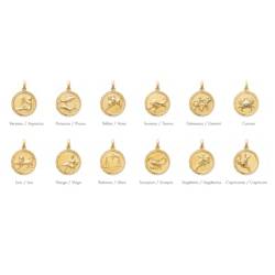 Pendentif Médaille Signe Du Zodiaque "Sagittaire" En Plaqué Or 18 Carats 750/000