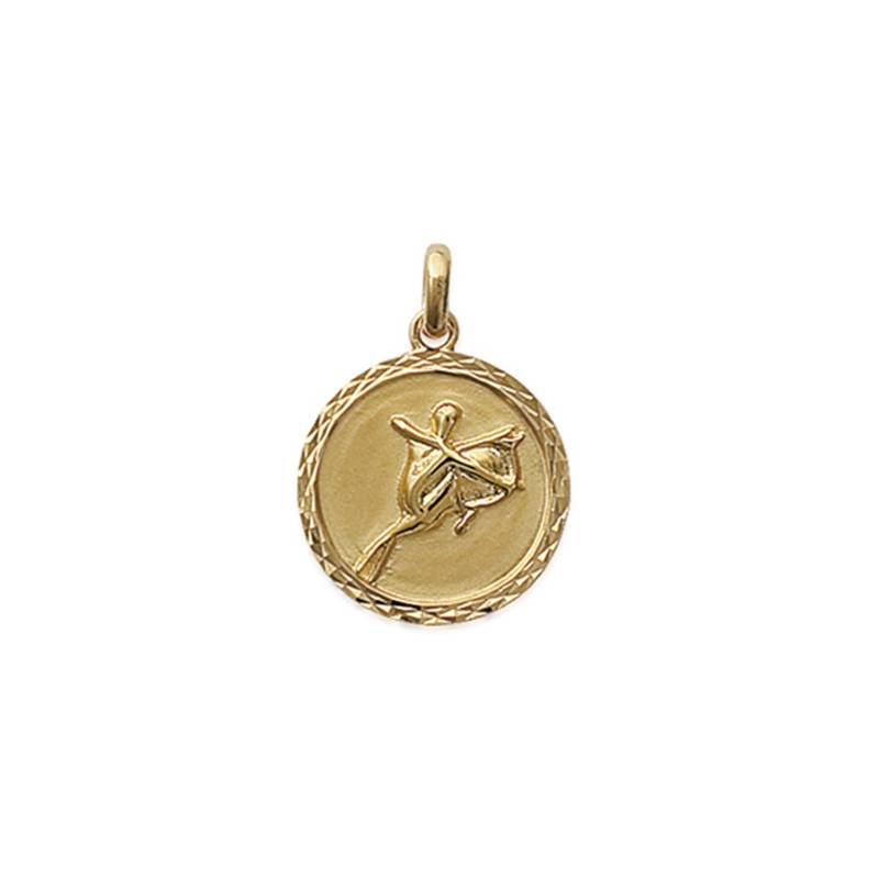 Pendentif Médaille Signe Du Zodiaque "Sagittaire" En Plaqué Or 18 Carats 750/000