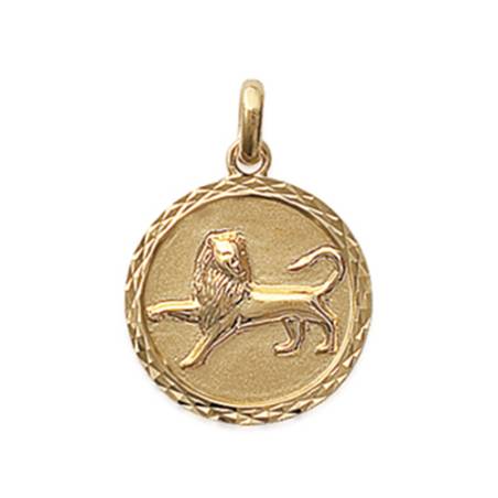 Pendentif Médaille Signe Du Zodiaque "Lion" En Plaqué Or 18 Carats 750/000