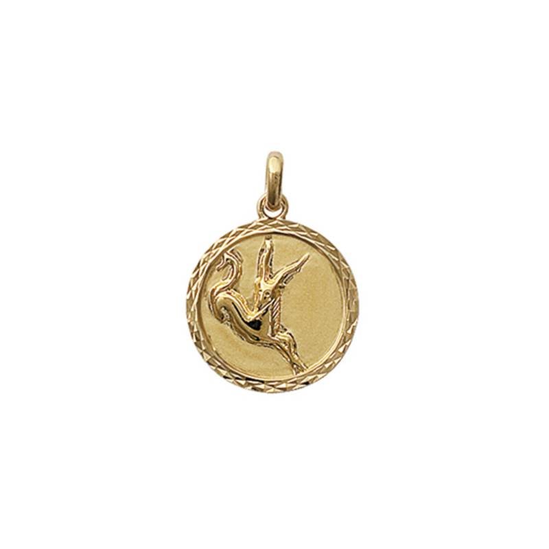 Pendentif Médaille Signe Du Zodiaque "Capricorne" En Plaqué Or 18 Carats 750/000