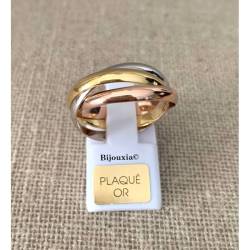 Bague 3 Anneaux Tricolore Plaqué or Rose&Jaune et Argent 925 T48 à 70