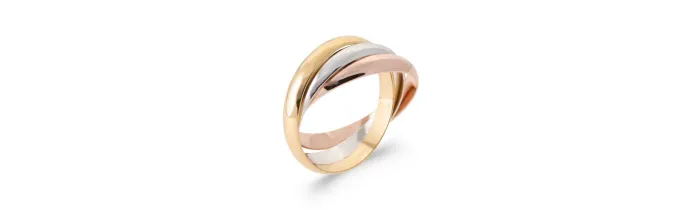 Bague 3 Anneaux Tricolore Plaqué or Rose&Jaune et Argent 925 T48 à 70