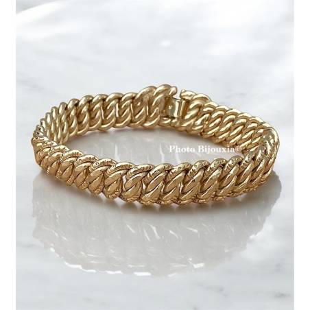 Bracelet 19CM Maille Gourmette Américaine Plaqué Or 18 Carats