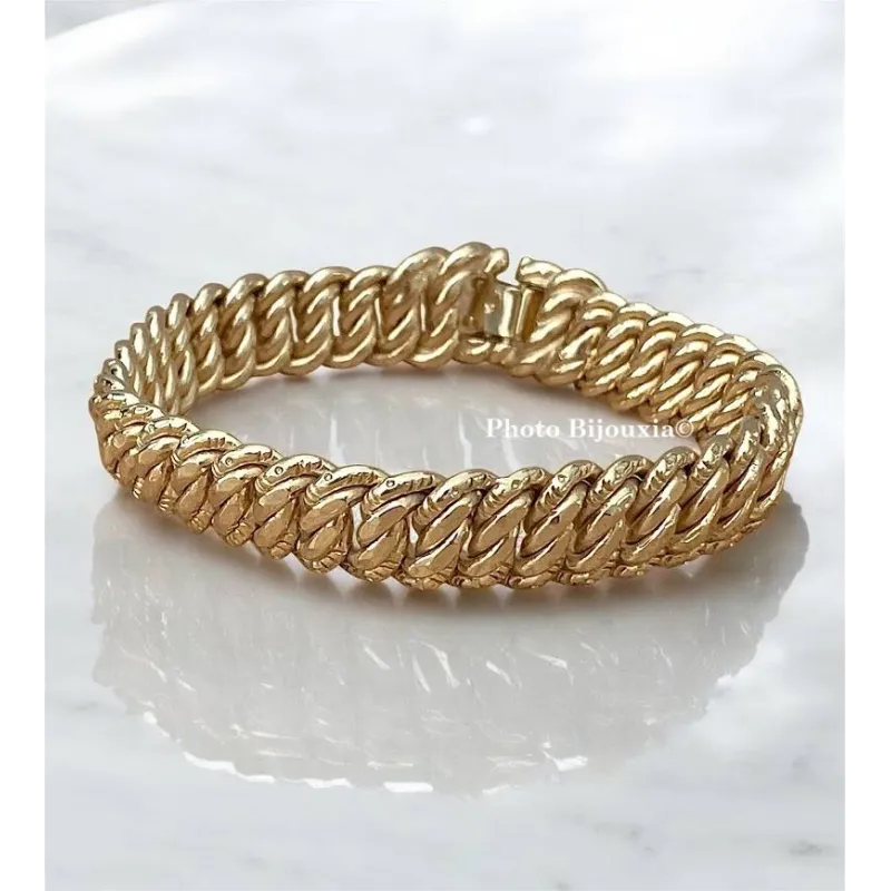 Bracelet Large 21CM Maille Gourmette Américaine Plaqué Or 18 Carats