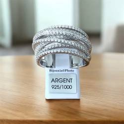 Bague Multi Rangs ZIRCONIUM Entrelacés Argent Massif 925/000 Rhodié CHOIX