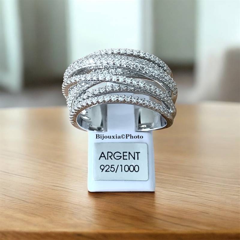 Bague Multi Rangs ZIRCONIUM Entrelacés Argent Massif 925/000 Rhodié CHOIX