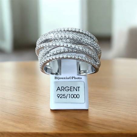 Bague Multi Rangs ZIRCONIUM Entrelacés Argent Massif 925/000 Rhodié CHOIX