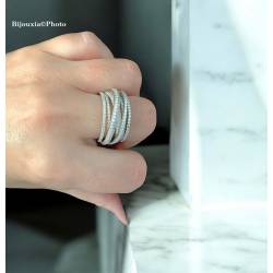 Bague Multi Rangs ZIRCONIUM Entrelacés Argent Massif 925/000 Rhodié CHOIX
