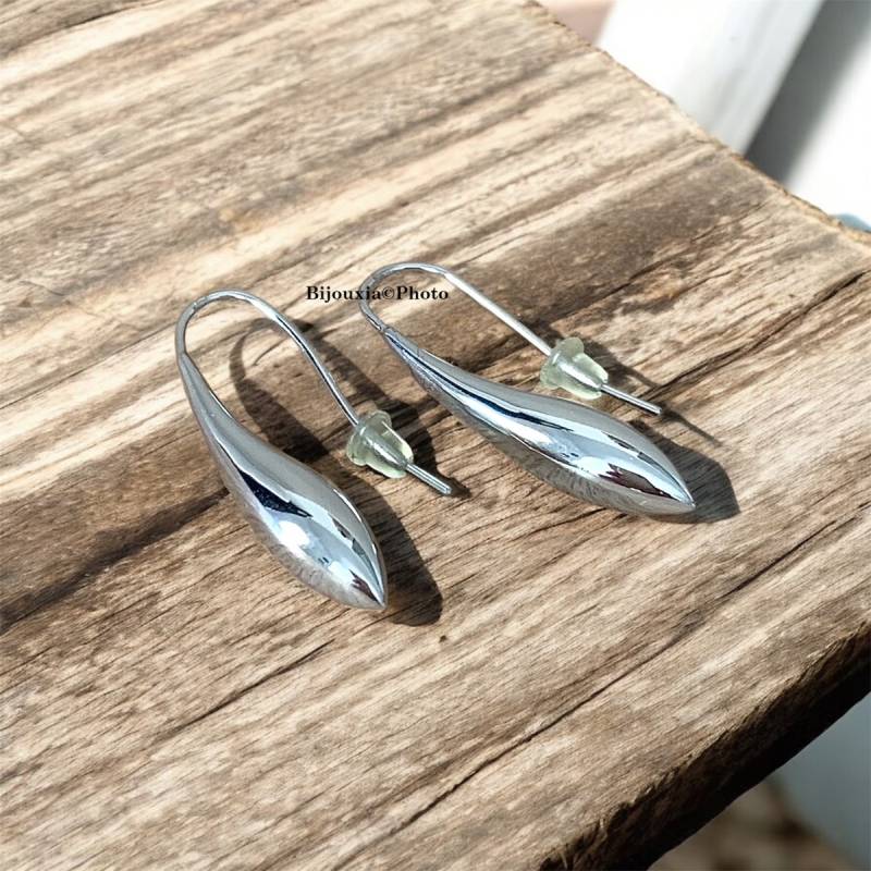 Boucles D'oreilles goutte D'eau Argent Massif 925/1000 Rhodié