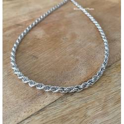 Collier Maille Corde Robuste Argent Massif 925/1000 Rhodié