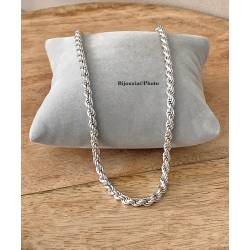 Collier Maille Corde Robuste Argent Massif 925/1000 Rhodié