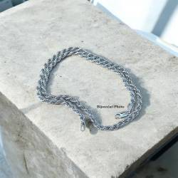 Collier Maille Corde Robuste Argent Massif 925/1000 Rhodié