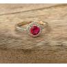 Bague Solitaire Pierre Rouge Zirconium Rubis Plaqué Or 18 Carats 5 Microns Joaillerie
