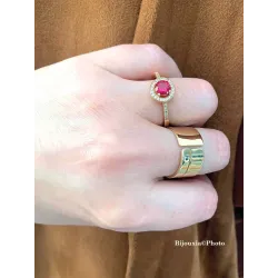 Bague Solitaire Pierre Rouge Zirconium Rubis Plaqué Or 18 Carats 5 Microns Joaillerie