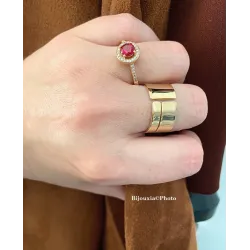 Bague Solitaire Pierre Rouge Zirconium Rubis Plaqué Or 18 Carats 5 Microns Joaillerie