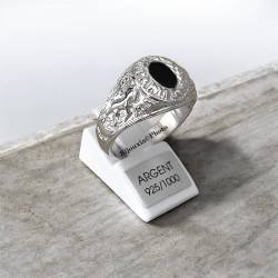 Chevalière US Américaine En Argent 925/000 Onyx Tailles 50 à 70