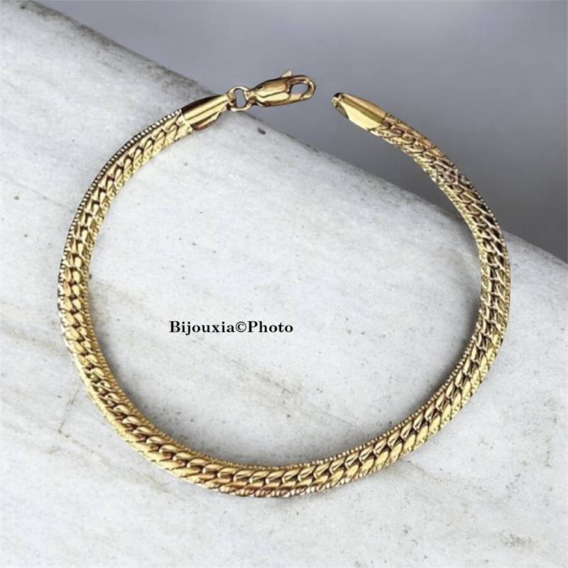 Bracelet Maille Anglaise 20cm X 5mm En Plaqué Or 18 carats Bijou NEUF