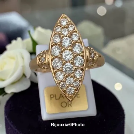 Bague MARQUISE ZIRCONIUM Plaqué or 18 CARATS Tailles 48 à 64