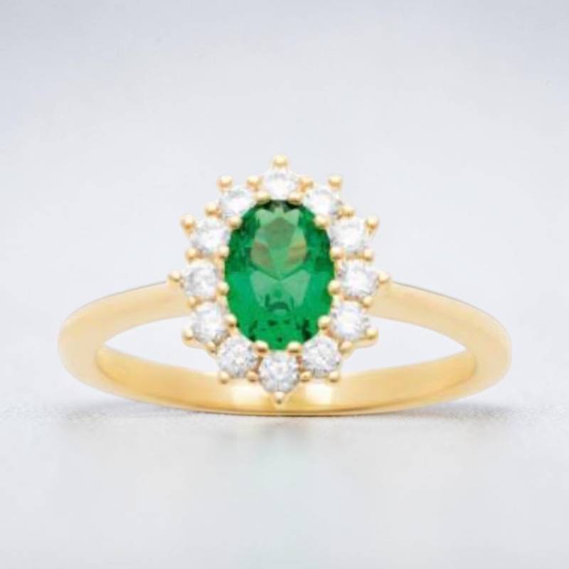 Bague Marquise Émeraude Plaqué Or 18 Carats 5 Microns Bijoux Tailles 50 à 60