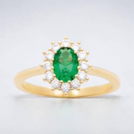 Bague Marquise Émeraude Plaqué Or 18 Carats 5 Microns Bijoux Tailles 50 à 60