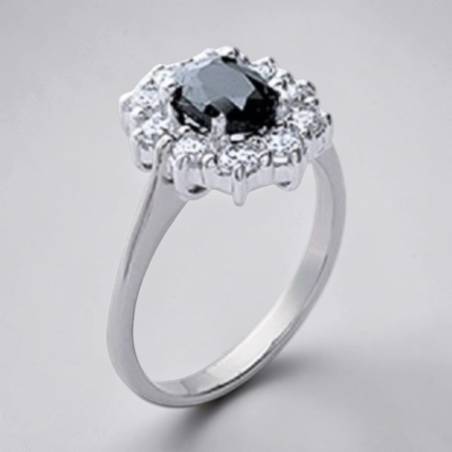 Bague Fleur Marquise Saphir Naturel Et Zirconium En Argent Massif 925 Rhodié T48 à 68