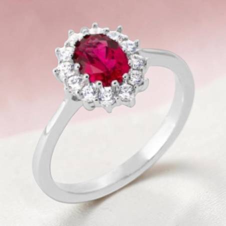 Bague Marquise Rubis Zirconium Argent Massif 925/000 Rhodié Tailles 50 à 60