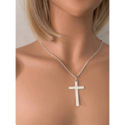 Pendentif Religieux Grande Croix En Argent Massif 925/000 Bijoux Mixte
