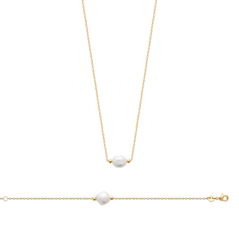 Collier Perle Naturelle D'Eau Douce En Plaqué Or 18 Carats 750/000