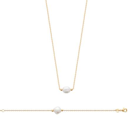 Collier Perle Naturelle D'Eau Douce En Plaqué Or 18 Carats 750/000
