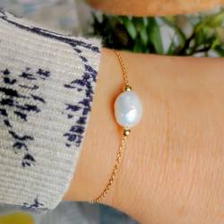 Bracelet Perle Naturelle D'Eau Douce En Plaqué Or 18 Carats 750/000