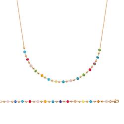 Bracelet Perles de Cristal Multicolore & Boules Dorées En Plaqué Or 18 Carats