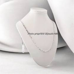 Chaîne Maille Figaro Diamantée 50 cm X 3,5 mm Argent Massif 925/1000
