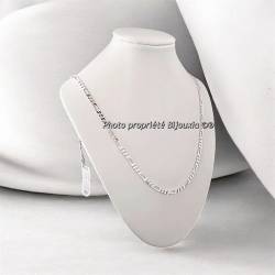 Chaîne Maille Figaro- Diamantée 55cm x  3,5 mm Argent Massif 925/1000