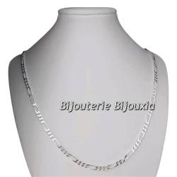 Chaîne Maille Figaro- Diamantée 55cm x  3,5 mm Argent Massif 925/1000