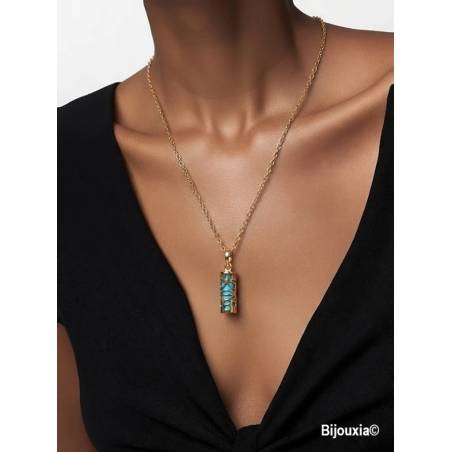 Pendentif Tiki Polynésien Plaqué Or 18 Carats & Turquoise