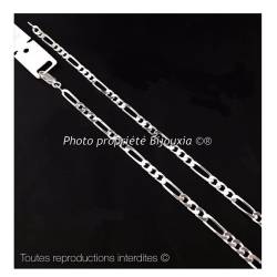 Chaîne Maille Figaro Diamantée 55cm X 3 mm Argent Massif 925/1000 Bijoux NEUF