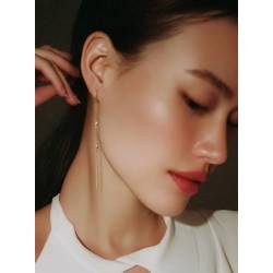 Boucles D'oreilles Double Chaîne Traversante Triple Boules En Plaqué or 18 Carats 750/000