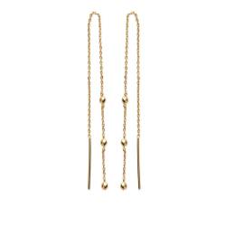 Boucles D'oreilles Double Chaîne Traversante Triple Boules En Plaqué or 18 Carats 750/000