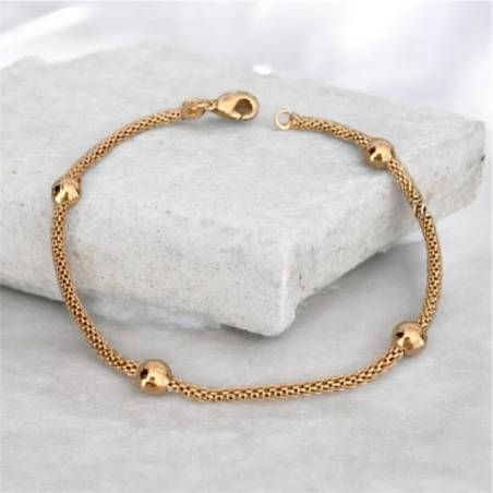 Bracelet maille Serpent et fines boules En Plaqué or 18 Carats 750/1000